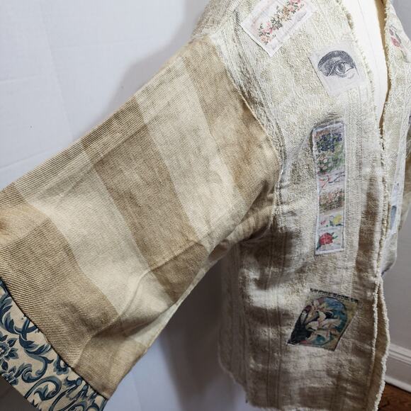 One-of-a-Kind Upcycled Linen Kimono – Handcrafted with Vintage Appliqué - Picture 13 of 13